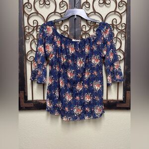Exclusive One double layered navy blue floral lace top